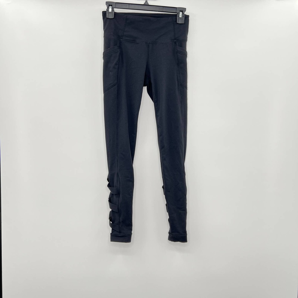 Athleta Black High Rise Strappy Hem Leggings Small